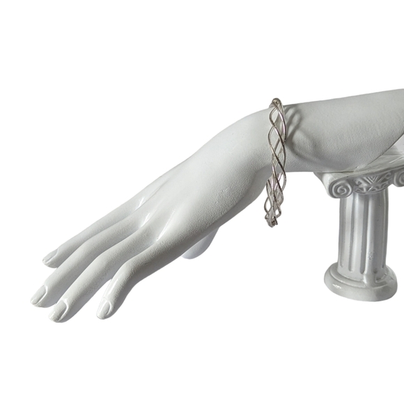 Vintage Estate Silver Tone Woven Wire Minimalist Bangle Bracelet - Picture 1 of 8